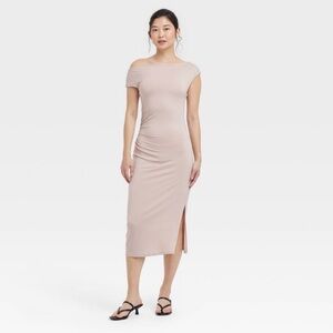 Sleeveless Beige Knit Ruched Midi Dress by A New Day- Large NWT